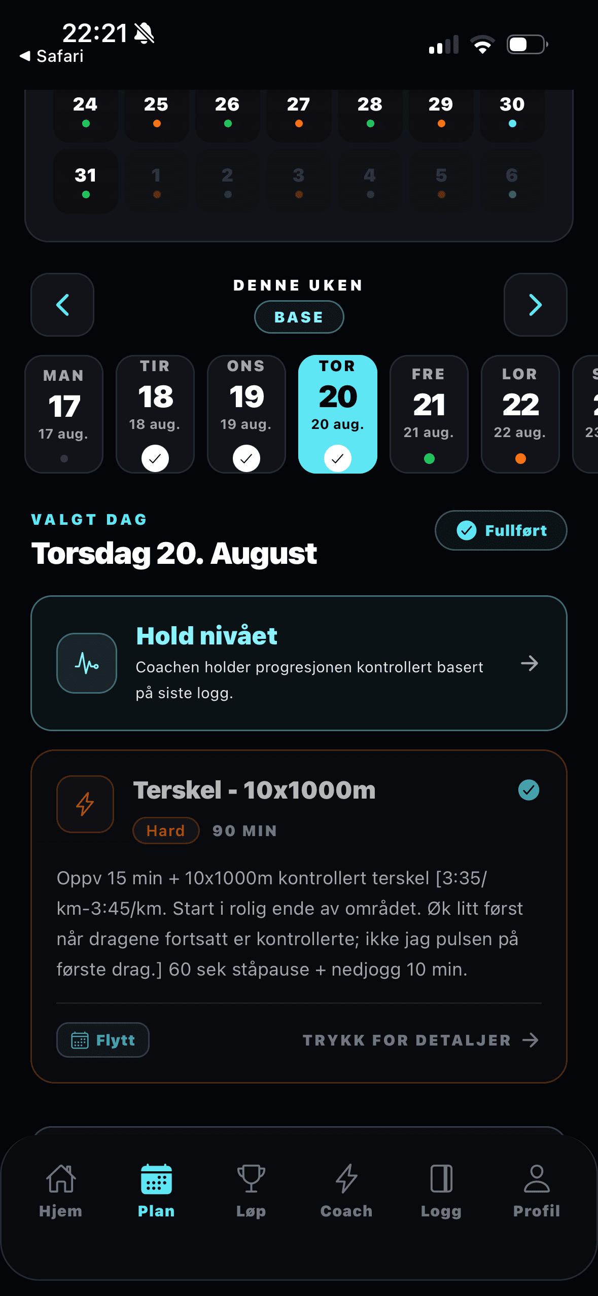 Skjermbilde av Joggis-appen: Dagens økt
